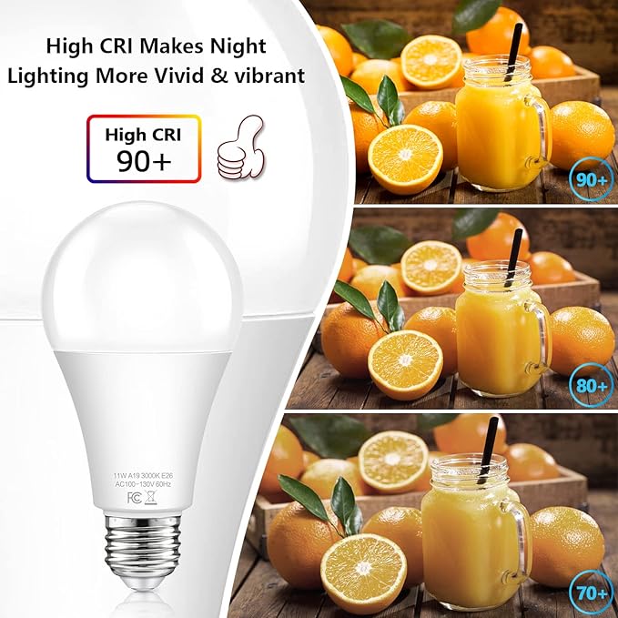 A19 Dusk to Dawn Sensor Light Bulbs Outdoor 100 Watt Equivalent, 11W Automatic On/Off LED Bulbs Warm White 3000K, 4-Pack 1200lumens Outdoor Smart Bulbs Photocell for Porch Garage Security, E26 Base