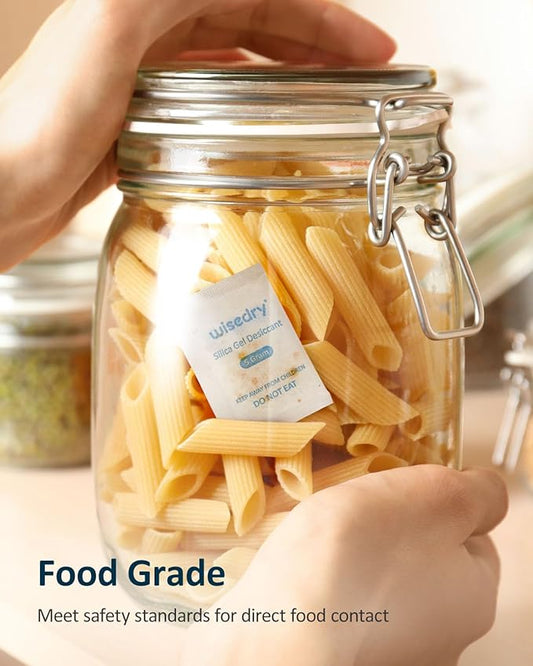 wisedry 5 Gram [60 Packs] Food Grade Silica Gel Packets, Rechargeable Food Safe Desiccant with Color Indicating Beads, Reusable Moisture Absorbers for Food Storage, Electronics, 3D Filament & Safe