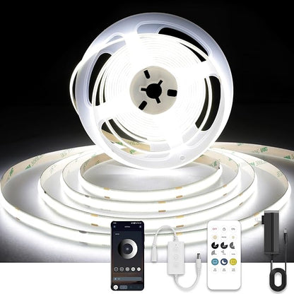 AXMOTUT White COB LED Strip Light, Dimmable 32.8ft/10m LED Light, 6000K Daylight White 3200 LEDs High Lumen LED Tape Lights CRI 90+ with RF Remote and UL Power for Bedroom,Kitchen,DIY Home Decoration