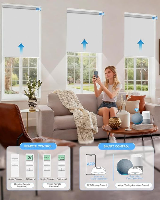 Tokblind Motorized Roller Shade with Remote Control, Blackout Electric Shade for Windows Compatible with Alexa Google via Hub, Rechargeable Smart Window Blind for Home Office (Vinyl Light Grey)