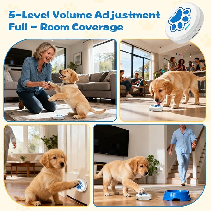 ChunHee Dog Bells to Go Outside – Bell for Dogs to Ring to Go Potty | Dog Door Bell with 5 Adjustable Volume & 36 Ringtones | Chew-Proof Dog Potty Bell | Bells for Dog Training to Go Outside