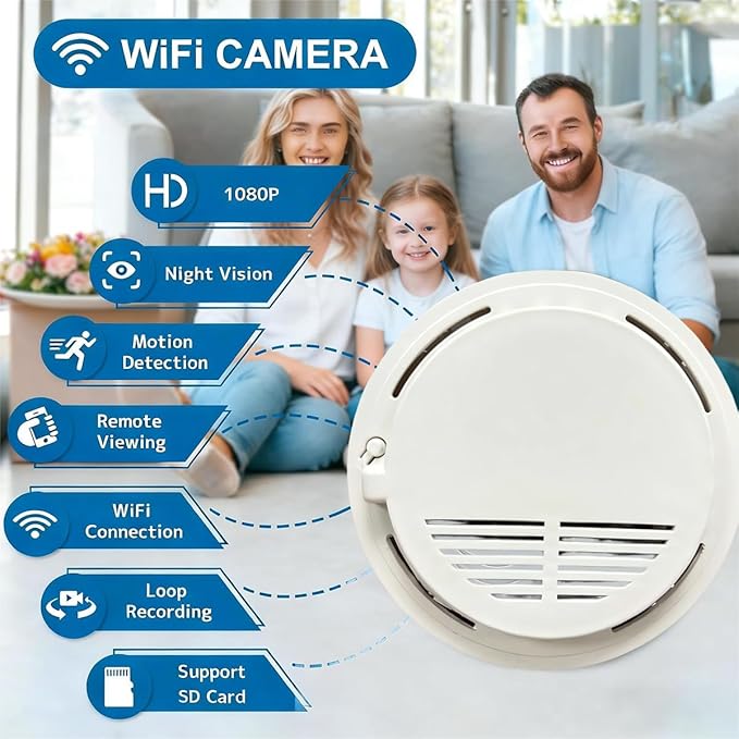 LIZVIE Hidden Camera Smoke Detector, Manual DIY Design, 5000mAh Ceiling-Mounted 1080P HD Night Vision & Motion Detection APP Remote Control for Home/Office Indoor Surveillance Security