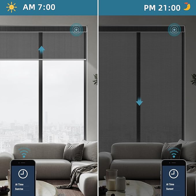 SmartWings Motorized Smart Roller Shades in Light Filtering, Electric Blinds with Remote for Windows Compatible with Alexa/Google Home/Homekit, Customized, 1% Openness Aventus Black