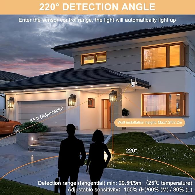 Porch Light with GFCI Outlet with Remote, Dusk to Dawn Outdoor Lighting with Outlet, Upgraded 4 Lighting Modes Motion Sensor Outdoor Lights, Waterproof Outside Lights for House Patio Garage Front Door