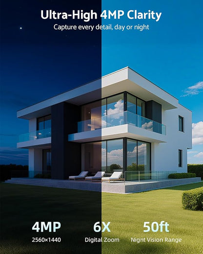 Solar Security Cameras Wireless Outdoor 4MP -2.4G&5G Solar Camera Outdoor Wireless, Cameras for Home Security with Integrated Solar Panel, Color Night Vision