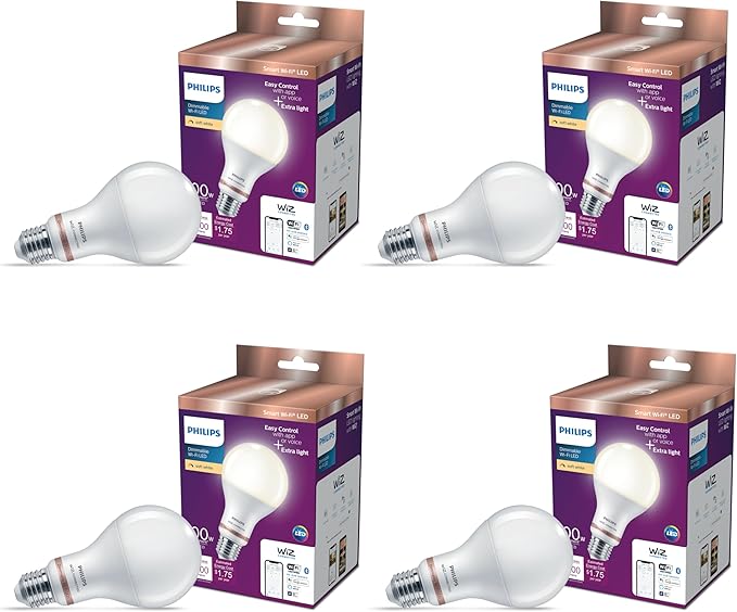 Philips Smart 100W A21 Soft White LED Smart Bulb 4-Pack - E26- Indoor - Connects to Your Wi-Fi- Control with Voice or App - Powered by WiZ Connected