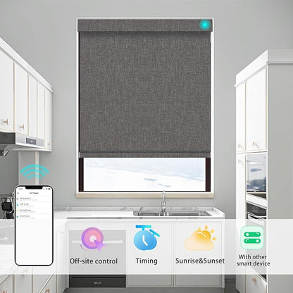 Changshade Smart Roller Shade with Remote Control Blackout Automatic Window Shades for Home Custom Size Motorized Blinds for Windows Compatible with Alexa,Google Home,Apple Homekit, Deep Grey