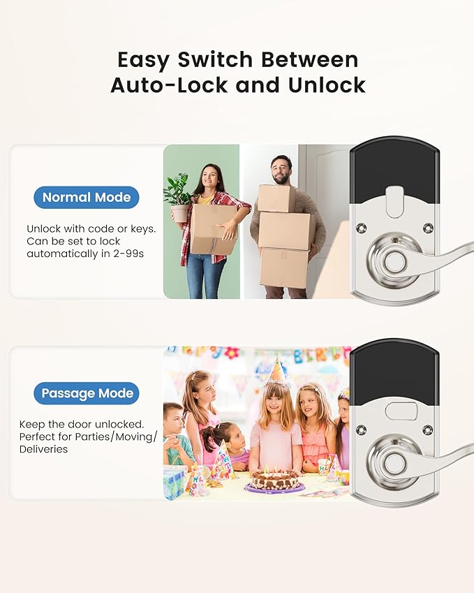Hidalife Keypad Door Lock with Handle, Keyless Entry for Front Door, Manual Passage Mode, Satin Nickel