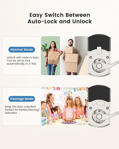 Hidalife Keypad Door Lock with Handle, Keyless Entry for Front Door, Manual Passage Mode, Satin Nickel