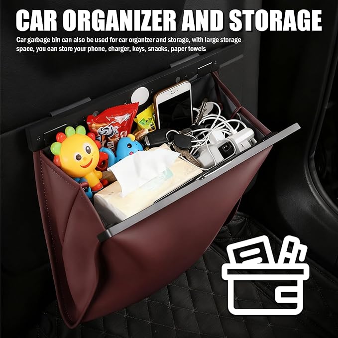 LED Car Trash Can Leak-Proof,Strong Magnetic Fast Closing Car Trash Bin as Cars Organizers and Storage,Cars Garbage Can with Automotive Trashs Bag for Backseat,Console,Door (Red)
