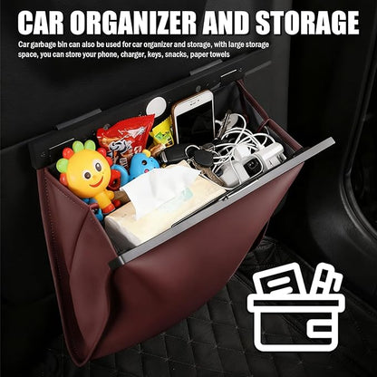 LED Car Trash Can Leak-Proof,Strong Magnetic Fast Closing Car Trash Bin as Cars Organizers and Storage,Cars Garbage Can with Automotive Trashs Bag for Backseat,Console,Door (Red)