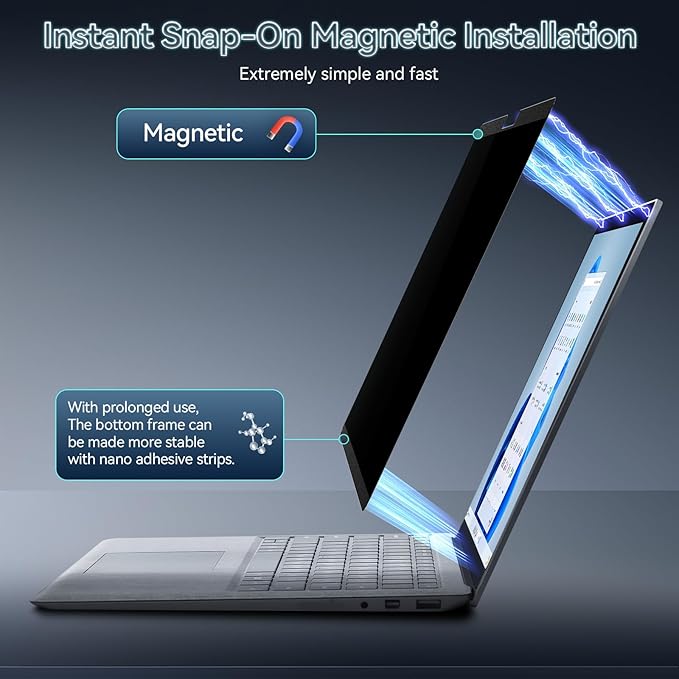 360° Magnetic Privacy Screen for 15 Inch Surface Laptop 6/5/4/3/2/1, 4 Way Privacy Removable Anti Glare Blue Light Filter Shield Film Anti Spy Black Laptop Protector Security Private