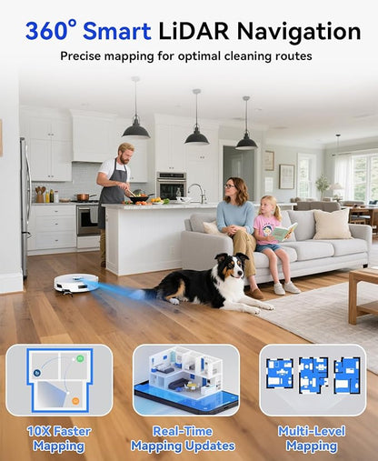 Robot Vacuum Cleaner 20,000 Pa Robot Vacuum and Mop,120 Day Self Emptying Vacuum Robot,Lidar Navigation,5G/2.4GWiFi APP Aspirateur Robot,Self-Charging Robot Vacuums for Pet,Floor,Carpet White