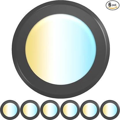 Sunco 6 Pack 6 Inch LED Disk Lights, Flush Mount Black Disc Recessed Ceiling Can Lighting, 1050 LM, Selectable CCT 2700K/3000K/4000K/5000K/6000K, Dimmable, 15W=100W, Wet Rated ETL.