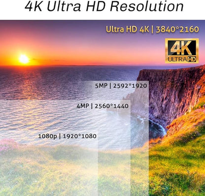 GW Security Full-Time Color Night Vision Two-Way Audio 4K 8MP Outdoor/Indoor Wide Angle PoE IP Bullet Security Camera (GW802402T)