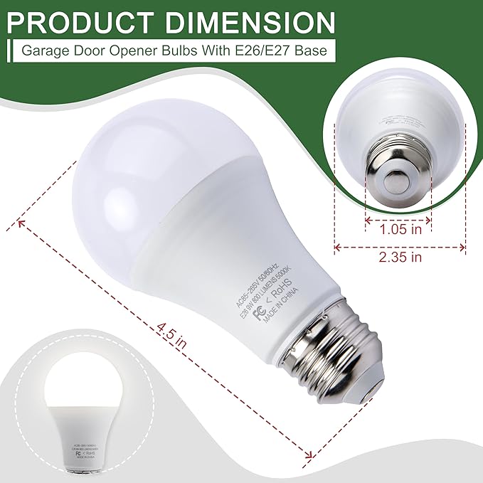 2-Pack Universal Garage Door Opener LED Light Bulb,5000K Daylight,Compatible with All Garage Door Opener Brands Such as Genie, Chamberlain, Craftsman and LiftMaster Operators