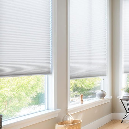 Changshade Cordless Cellular Shades Light Filtering Custom Size, Honeycomb Door Indoor Window Blinds 1.5 inch Cell Pleated Easy Install for Home, Office, Living Room, Bedroom, Bathroom, Nursey, White