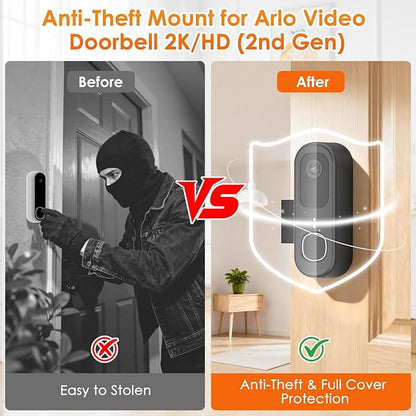 Anti-Theft Doorbell Mount for Arlo Video Doorbell 2K (2nd Gen), Arlo Camera Mount Easy No-Drill Mounting Bracket, Weatherproof Protection for Arlo Doorbell Camera, Ideal for Homes Apartments Rentals
