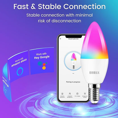 OHLUX Smart Candelabra Led Light Bulbs, E12 Base Led Bulb 5W 40 Watt Equivalent WiFi Candle Small Bulbs Compatible with Alexa/Google Assistant, Color Change Alexa Light Bulbs 2.4GHz WiFi Only,1 Pack