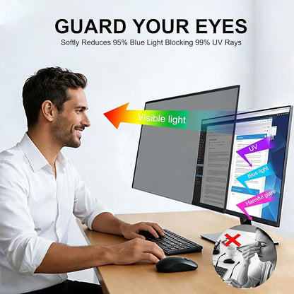 [2-Pack] 32 Inch Reusable Nano Bezel Anti-Glare Computer Privacy Screen for Monitor, 16:9 Aspect Ratio, Residue-Free Removable Anti-Spy Filter, Eye Protection Anti-Blue Light Desktop Security Shield