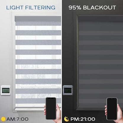 Motorized Zebra Blinds Compatible with Alexa Smart Dual Layer Shades with Control Remote Roller Blinds Automatic Shades for Smart Home and Office Customized Size (95% Shading - Luxury Grey)