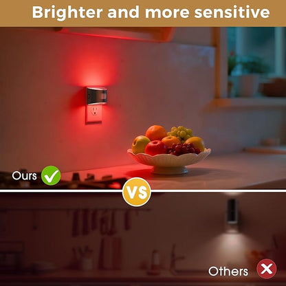 L LOHAS LED Night Light with Motion Sensor & Dusk to Dawn Sensor, Night Lights Plug into Wall with 30-100lm Adjustable Brightness, Dimmable Night Light for Bathroom Hallway, Red, 2 Pack