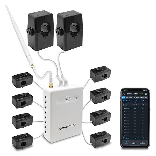 Smart Home Energy Monitor with 8 50A Circuit Level Sensors, Measure Power Usage in Real-Time, History with App (8 50A Circuit Level Sensors) - Compatible with Home Assistant