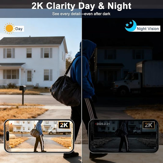 Doorbell Camera Wireless with Chime -2K HD Video AI Motion Detection, Two - Way Audio, Night Vision, Cloud Storage,Battery Powered - Compatible with Alexa, 2.4G WiFi Only