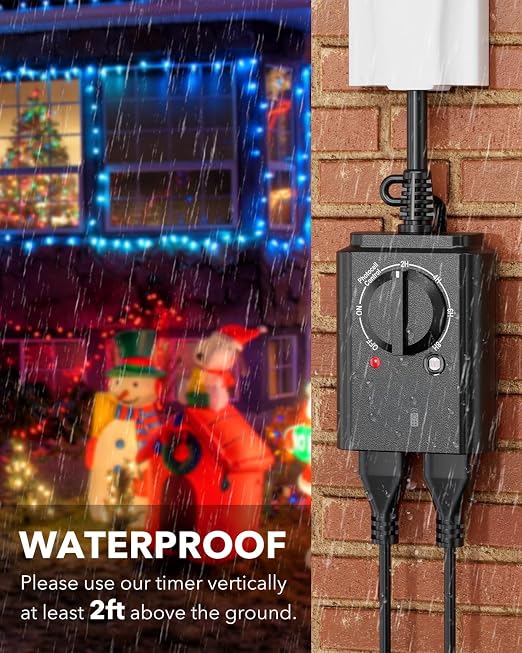 BN-LINK Outdoor Light Timer, RF Remote, Dusk+Countdown, 2 Grounded Outlets