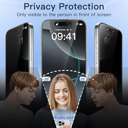 JETech Privacy Full Coverage Screen Protector for iPhone 16 Pro 6.3-Inch, Black Edge Anti-Spy Tempered Glass Film with Easy Installation Tool, Case-Friendly, 2-Pack