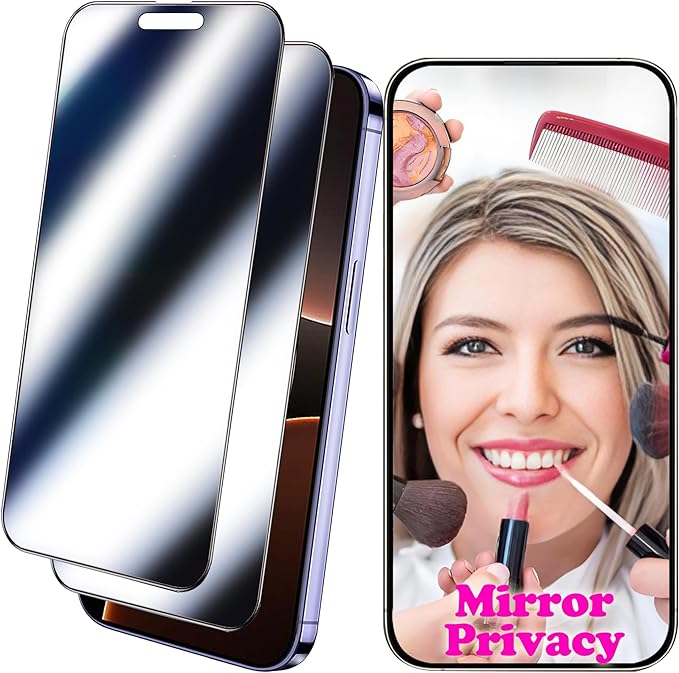 2 Pack Mirror Screen Protector iPhone 16 Pro Max Privacy Tempered Glass for 16 promax Mirrored Effect Anti-Spy Private Easy Installation Frame Full Coverage Anti-Scratch (6.9 inch Silver)