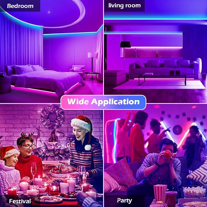 Led Strip Lights,Long Smart Led Light Strips Music Sync 5050 RGB Color Changing Rope Lights,Bluetooth APP/IR Remote/Switch Box Control Led Lights for Bedroom,Home Decoration,Party,Festival (200FT)