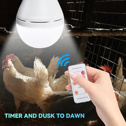 Chicken Coop Light with Timer, Rechargeable Solar Light Bulbs for Indoor Home, Chicken Coop, Outdoor Camping Lamps for Tent, LED Solar Lights for Shed Night, Emergency Power Outage, Outside