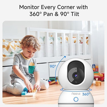 Noorio Security Camera 2K, Baby Monitor Dog Camera 360-degree for Home Security/Smart Motion Tracking, Phone App, IR Night Vision, Siren, Compatible with Alexa, 2-Way Audio, CS201