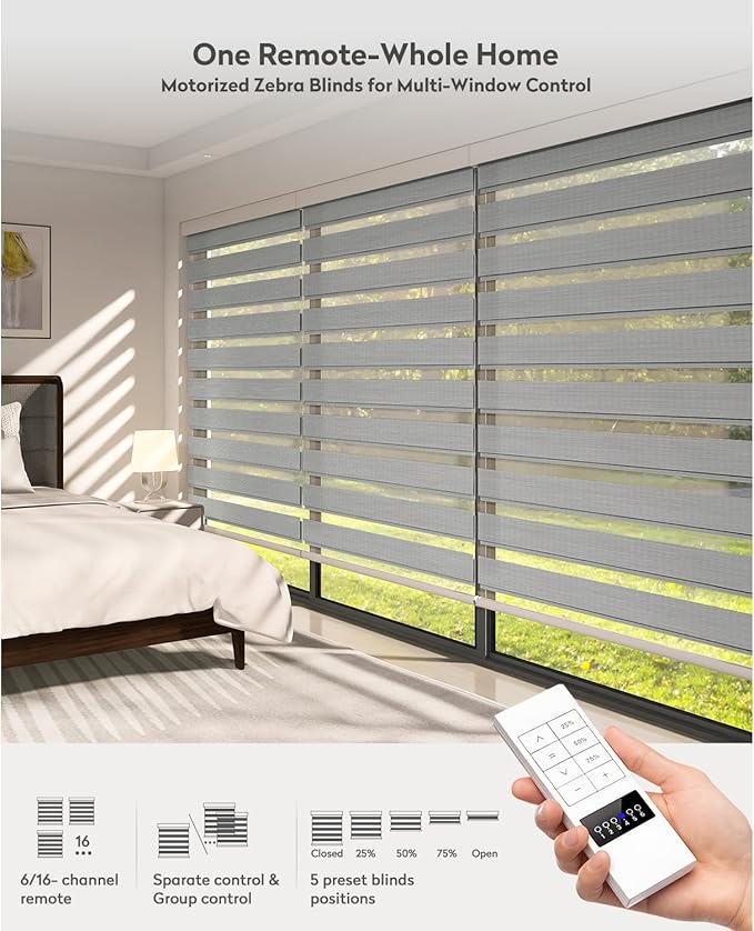 ACMEART Motorized Zebra Blinds,Smart APP & Remote Control Light Filtering Zebra Shades,Compatible with Alexa,Custom Size Electric Window Blinds for Home Office (Light Grey)