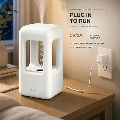 600mL Mini Cool Mist Humidifier with Anti-Gravity Water Drop Display for Bedroom, Nightstand and Personal Spaces, Plug-In, Pearl White