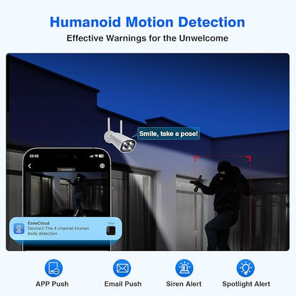 Wireless Security Camera System with 12" Monitor, Human Detection, Floodlight, Siren Alarm, 2-Way Audio, 4PCS 5MP Camera, Expandable 16CH NVR, Home Business Surveillance, 3TB HDD