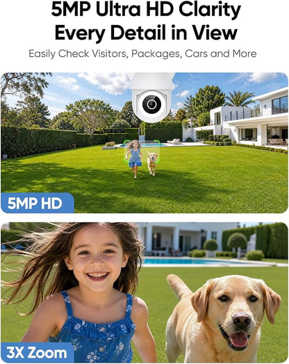 Floodlight Camera Hardwired 6500LM, 2K+ UHD Outdoor Security Camera, 360° Pan & Tilt View, AI Detection & Tracking, 24/7 Recording, Color Night Vision, 5GHz/2.4GHz WiFi, Compatible with Alexa