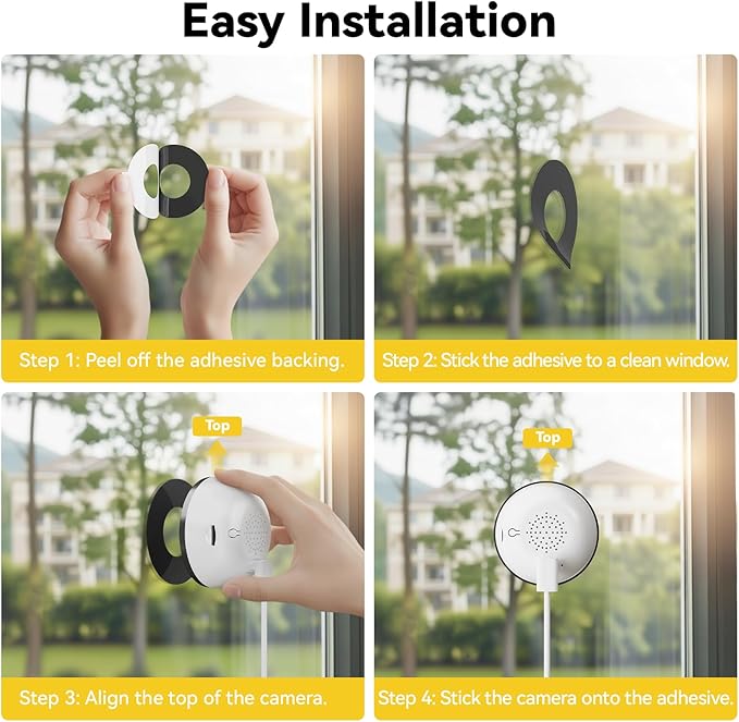 4MP Window Camera, 2.4GHz & 5.8GHz WiFi 6 Indoor Camera with Phone App, Cameras for Home Security with Full Color Night Vision, AI Person & Motion Detection, 24/7 Recording, Compatible with Alexa