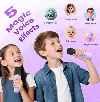 Mini Karaoke Machine for Kids Adults, 2026 TOP Birthday Gifts for Girls Boys 3,4,5,6,7,8+Year Old Toddler Toys, Portable Bluetooth Speaker with 2 Wireless Karaoke Microphones Player (Purple)