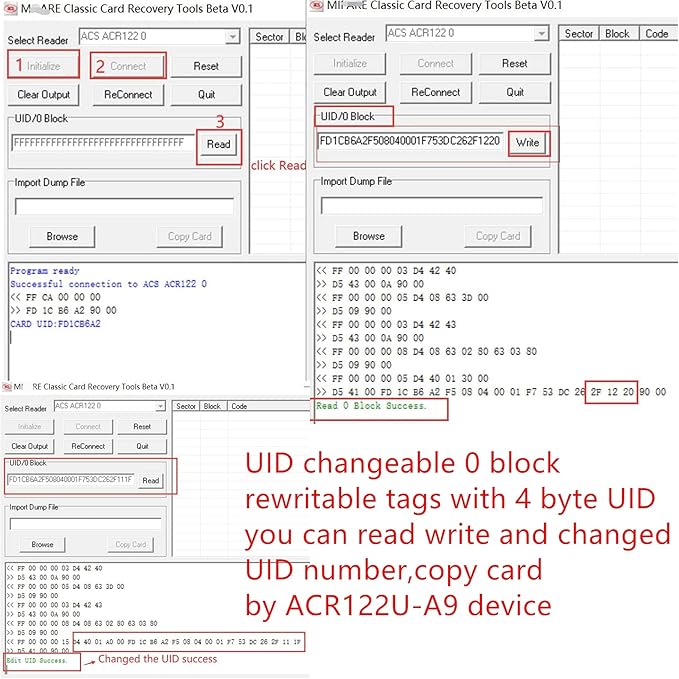 UID Rewrite Changeable 13.56mhz Smart IC Key Tag Writable Zero 0 Sector 0 Block GEN1 Back up S50 1k Card for ACR122U-A9 Device Copier Clone 10pcs/lot by XCRFID