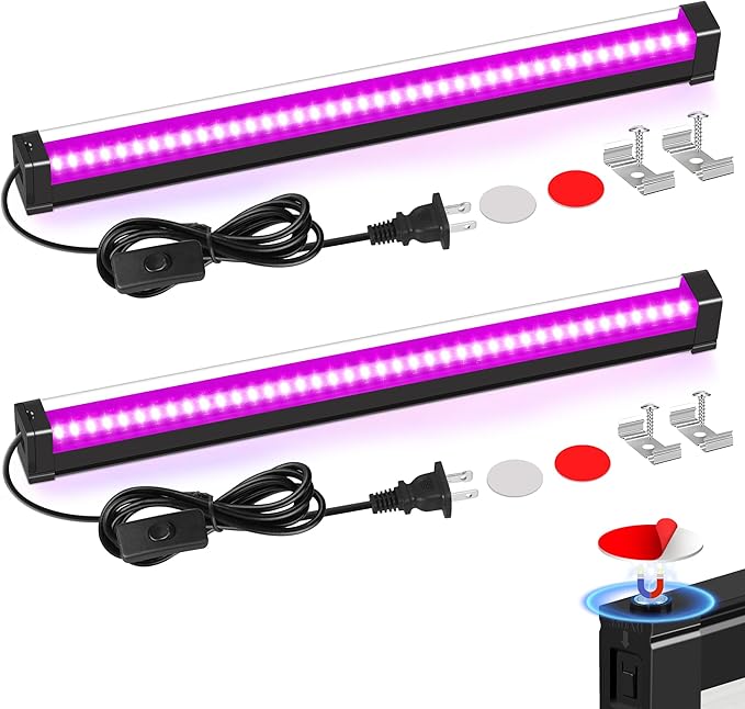 YQNLIFA Black Light Bar, 15W 1FT Magnetic LED Black Lights with 5FT Cord, Portable Blacklights for Glow Party, Fluorescent Poster, Body Paint, Halloween Decorations, Room, Stage Lighting, 2 Pack