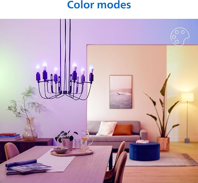 Philips Smart 40W B12 Color LED Smart Candle-Shaped Bulb 4-Pack- E26- Indoor - Connects to Your Existing Wi-Fi - Control with Voice or App + Activate with Motion - Matter Compatible