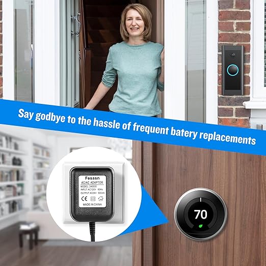 C Wire Adapter for Smart Thermostat, 24V AC Power Supply, Fits for Nest Hello August Ring Door Bell and Ecobee Nest Honeywell Smart WiFi Thermostat (with 16.4 Foot Black Door Bell Wire)