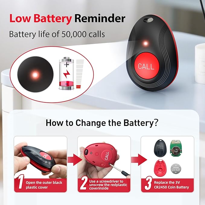 CallToU Wireless Call Button Caregiver Pager Nurse Call System for Elderly /Patients at Home /Hospital with Voice Announcements and LED Number Display (6 Waterproof Call Button & 1 Receiver)
