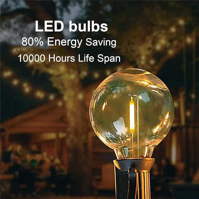 G40 LED Replacement Bulbs for Outdoor String Lights, 0.6W Dimmable Shatterproof Globe Bulbs, E12 Candelabra Base, Warm White, 25-Pack