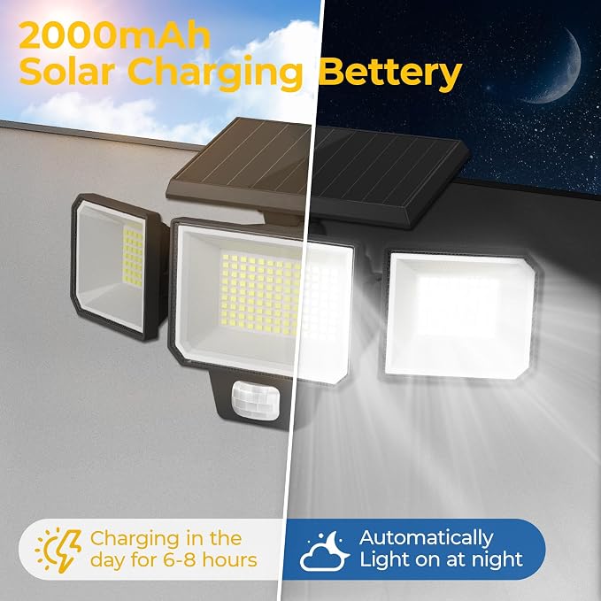 Solar Motion Sensor Lights, Remote Control, 3 Modes, 2 Pack