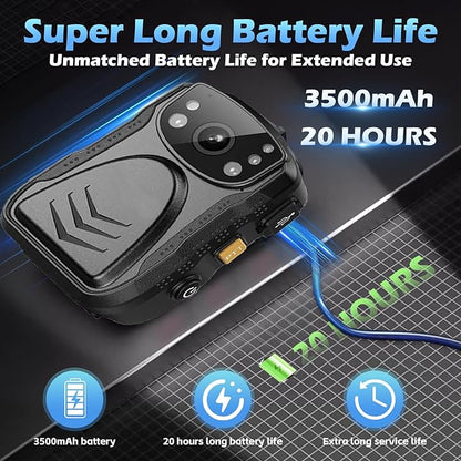 PatrolMaster 1296P UHD Body Camera with Audio, 2 Inch Display, Night Vision, Waterproof, Shockproof, Body Worn with Compact Design, Police Use (64GB)