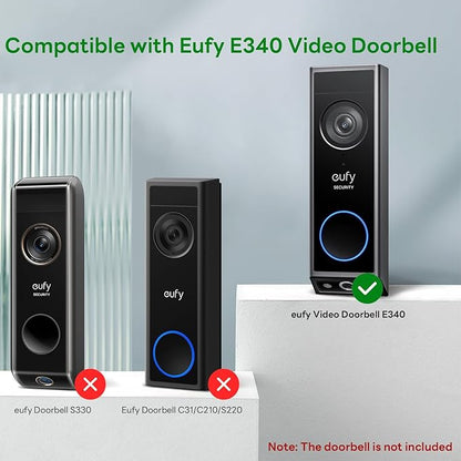 Anti-Theft Video Doorbell Mount for Eufy E340 Camera, Fully Metal Mounting Bracket, Anti-Blocks Motion Sensor, No Drilling Adjustable Accessories Mount for Houses/Apartments/Rentals-1 Pack