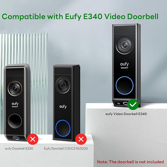 Anti-Theft Video Doorbell Mount for Eufy E340 Camera, Fully Metal Mounting Bracket, Anti-Blocks Motion Sensor, No Drilling Adjustable Accessories Mount for Houses/Apartments/Rentals-1 Pack